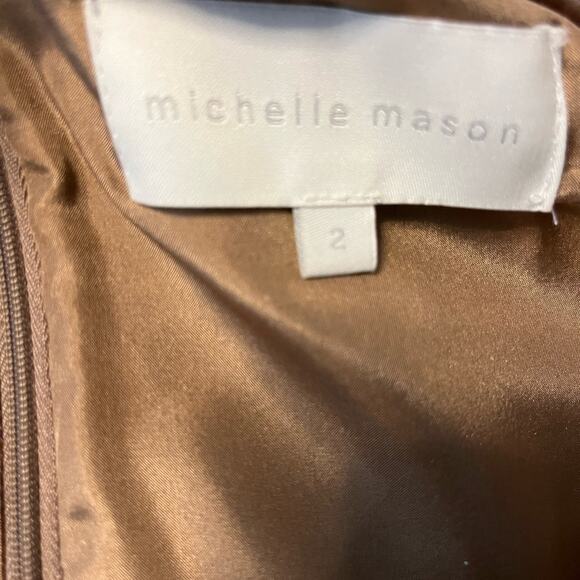 Michelle Mason gold velvet one shoulder drapey dress‎ metallic - Picture 7 of 8